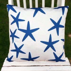 Coastal Starfish Pillow Cover Beach Nautical Square Blue White 17. 7 X 17.7 in